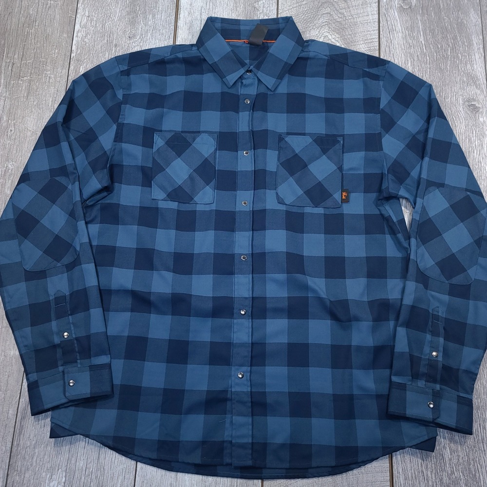 Fox Factory Heavyday Flannel Shirt Mens XXL Blue Buffalo Plaid Snap Front Top